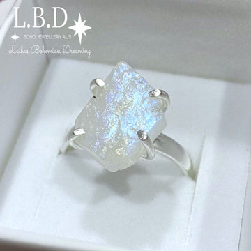 Moonstone Ring -Raw Moon Crystal Ring L.B.D Gemstone Sterling Silver Ring Laihas Bohemian Dreaming -L.B.D
