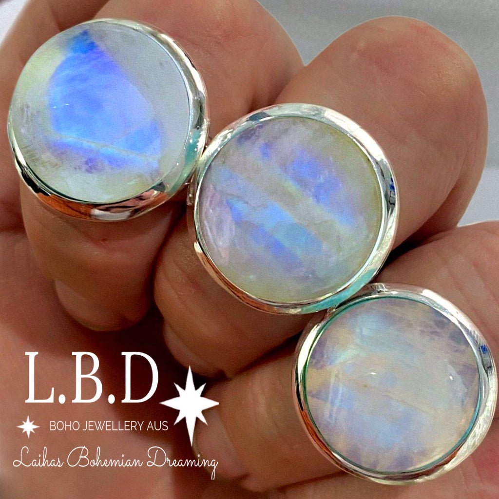 Moonstone Ring -XLarge Round Classic Chic Gemstone Sterling Silver Ring Laihas Bohemian Dreaming -L.B.D