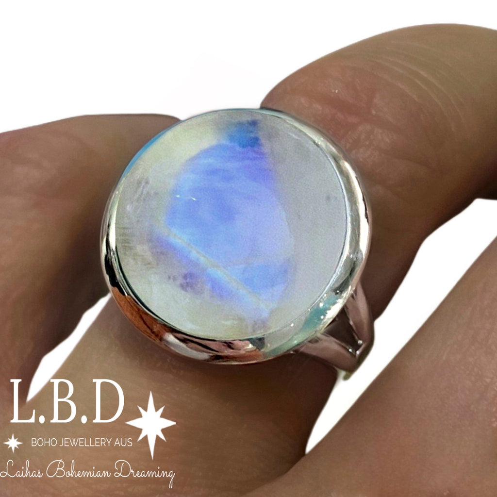 Moonstone Ring -XLarge Round Classic Chic Gemstone Sterling Silver Ring Laihas Bohemian Dreaming -L.B.D