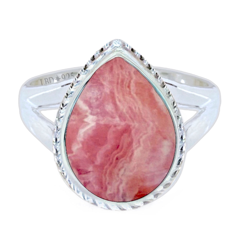 Laihas Twisted Teardrop Rhodochrosite Ring Gemstone Sterling Silver Ring Laihas Bohemian Dreaming -L.B.D