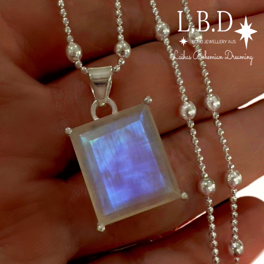 Laihas Miraculous Emerald Cut Moonstone Necklace Gemstone Sterling Silver necklace Laihas Bohemian Dreaming -L.B.D