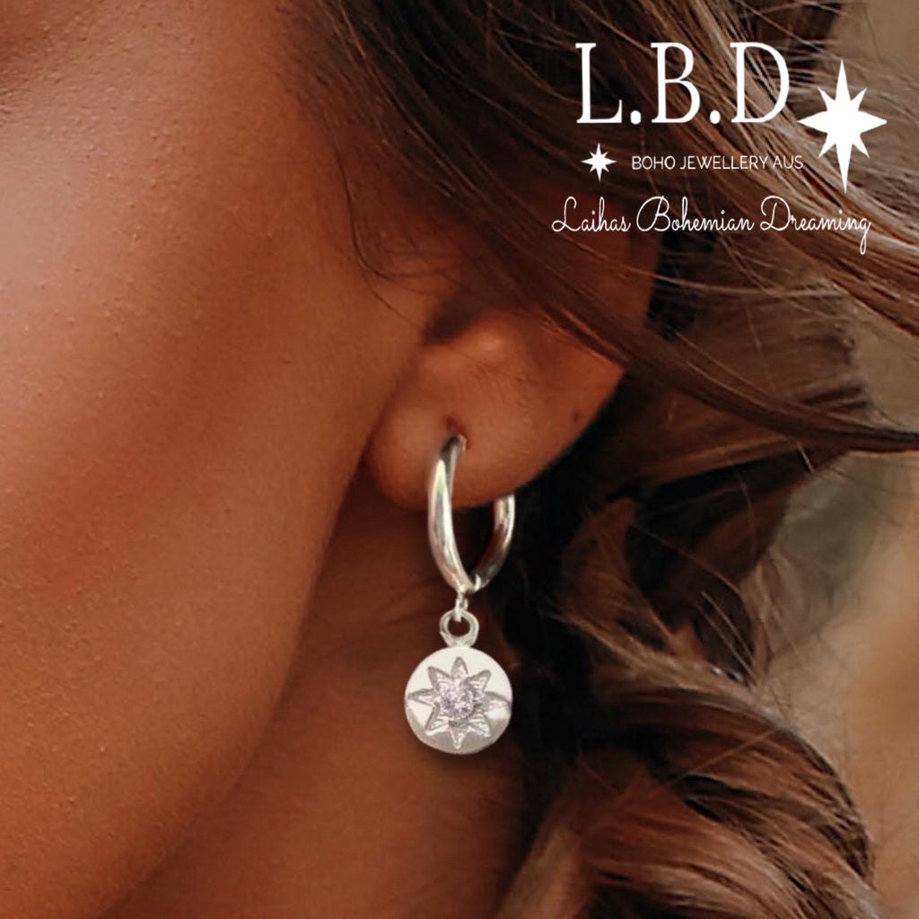 Laihas Prestige Shoot For The Stars Sterling Silver Hoop Earrings-Topaz Sterling Silver Earrings Laihas Bohemian Dreaming -L.B.D