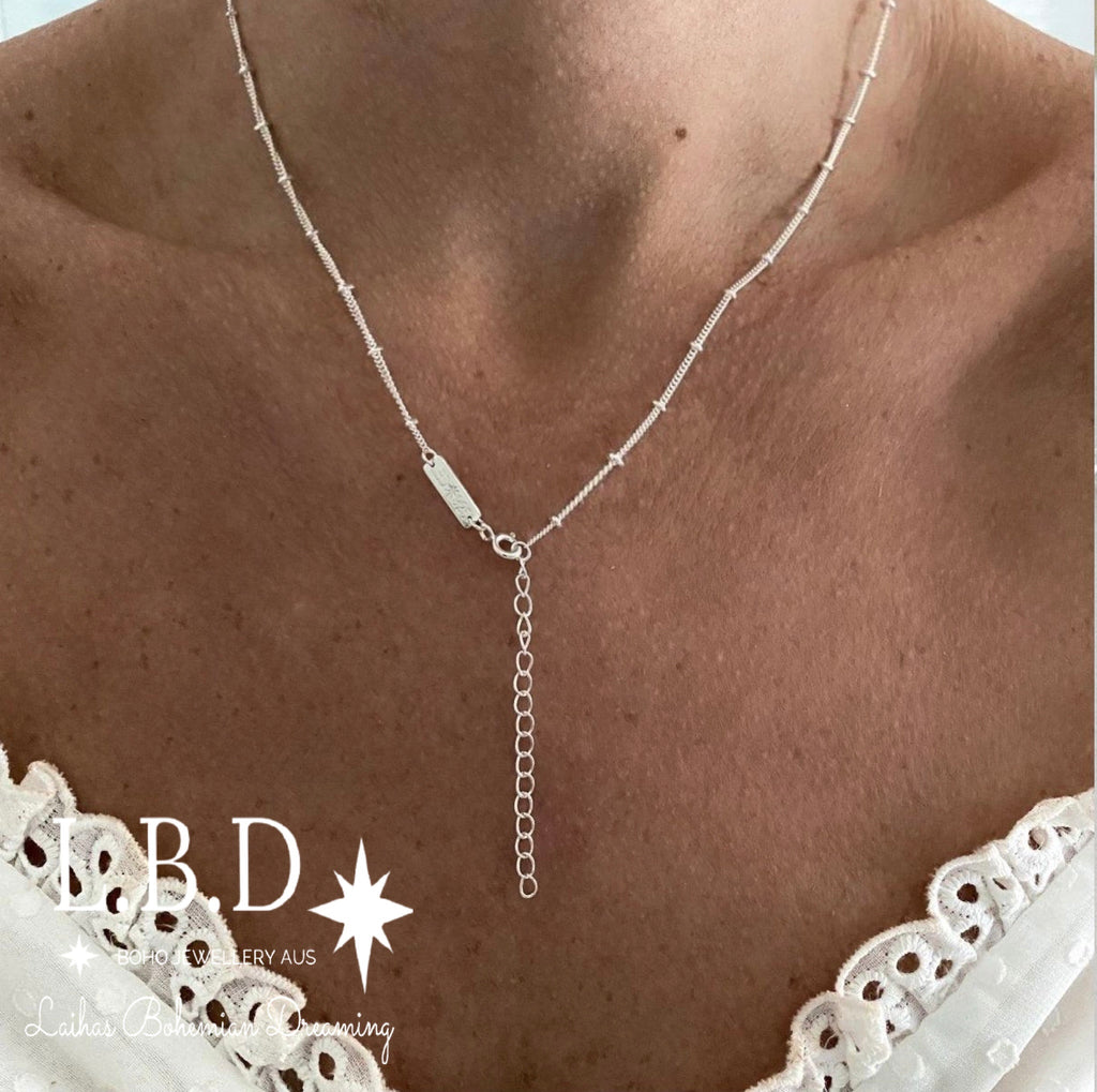 Moonstone Necklace- Laihas Mini Chic Round Moonstone Necklace Gemstone Sterling Silver necklace Laihas Bohemian Dreaming -L.B.D