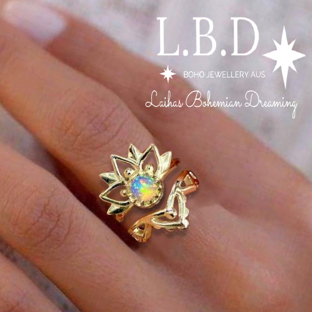 Gold Opal Ring - Inflorescence Gold Boho Ring Set Gemstone Gold Ring Laihas Bohemian Dreaming -L.B.D