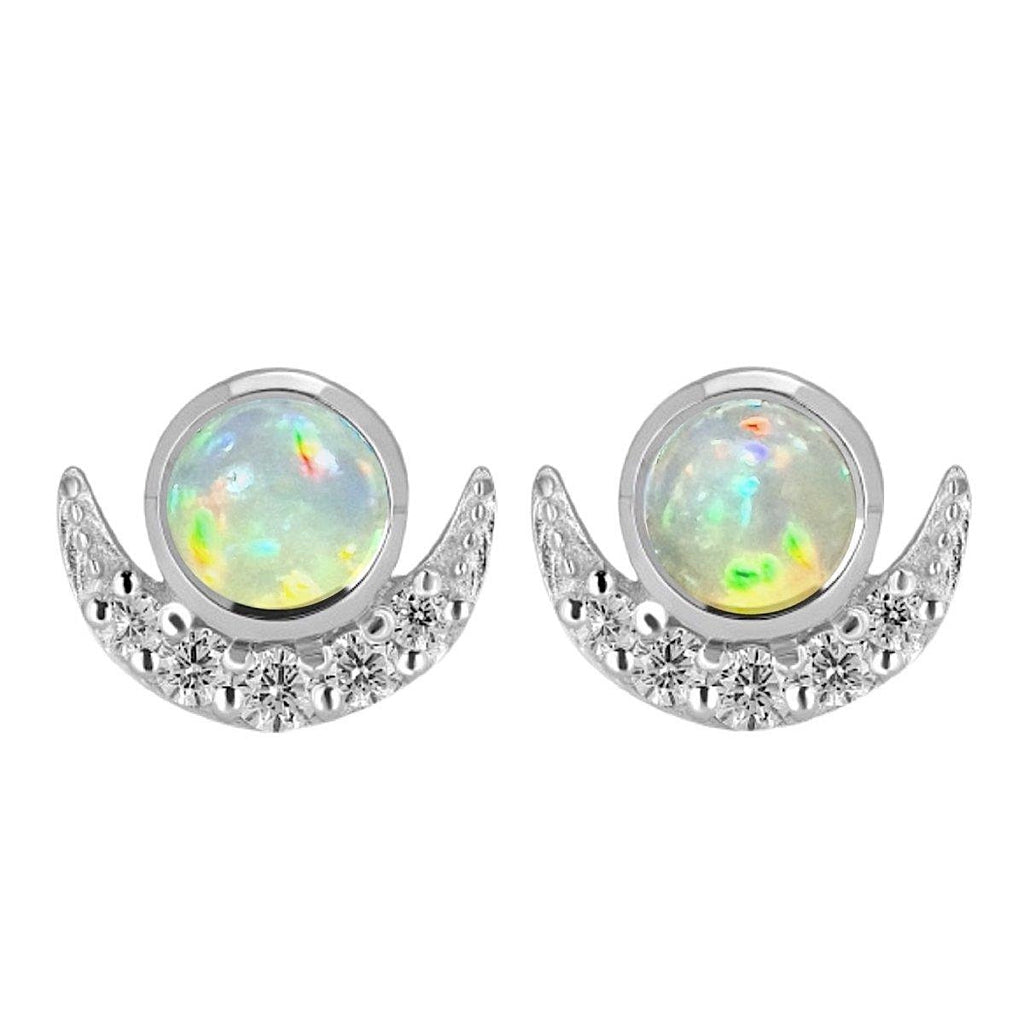 Laihas Luxury Crescent Moon Topaz and Opal Stud Earrings Gemstone Sterling Silver Earrings Laihas Bohemian Dreaming -L.B.D