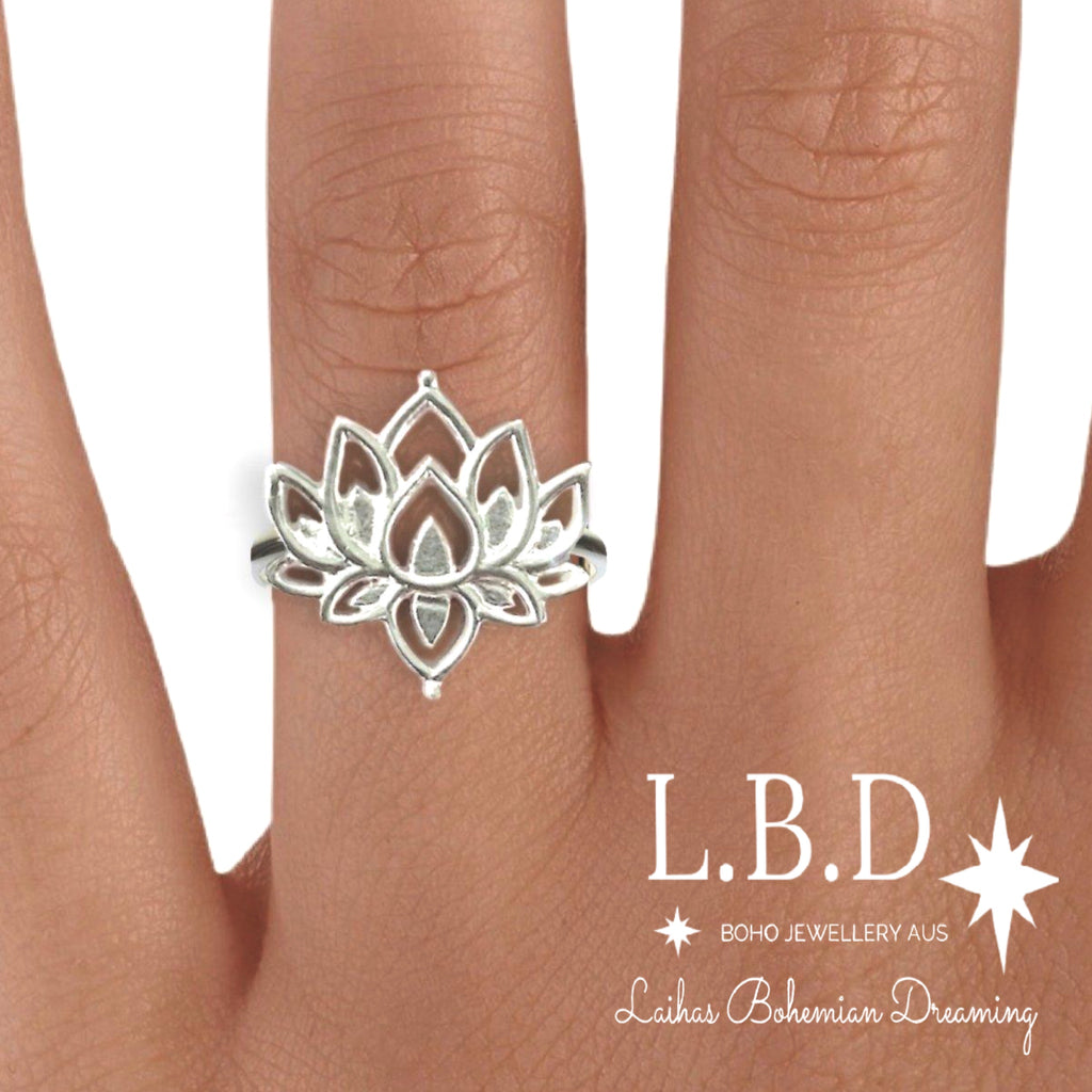 Laihas Boho Chic Lotus Flower Ring- Sterling Silver Sterling Silver Ring Laihas Bohemian Dreaming -L.B.D