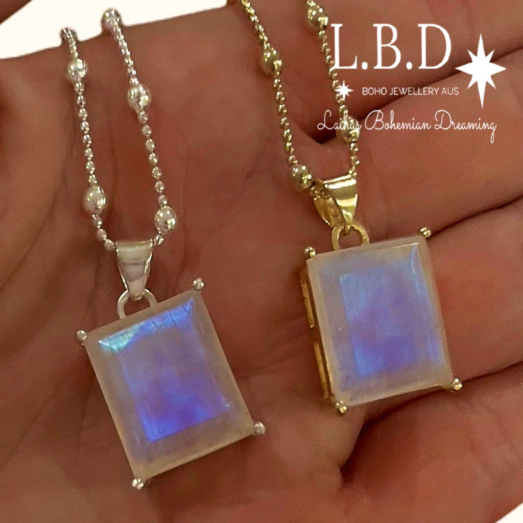 Laihas Miraculous Emerald Cut Moonstone Necklace Gemstone Sterling Silver necklace Laihas Bohemian Dreaming -L.B.D