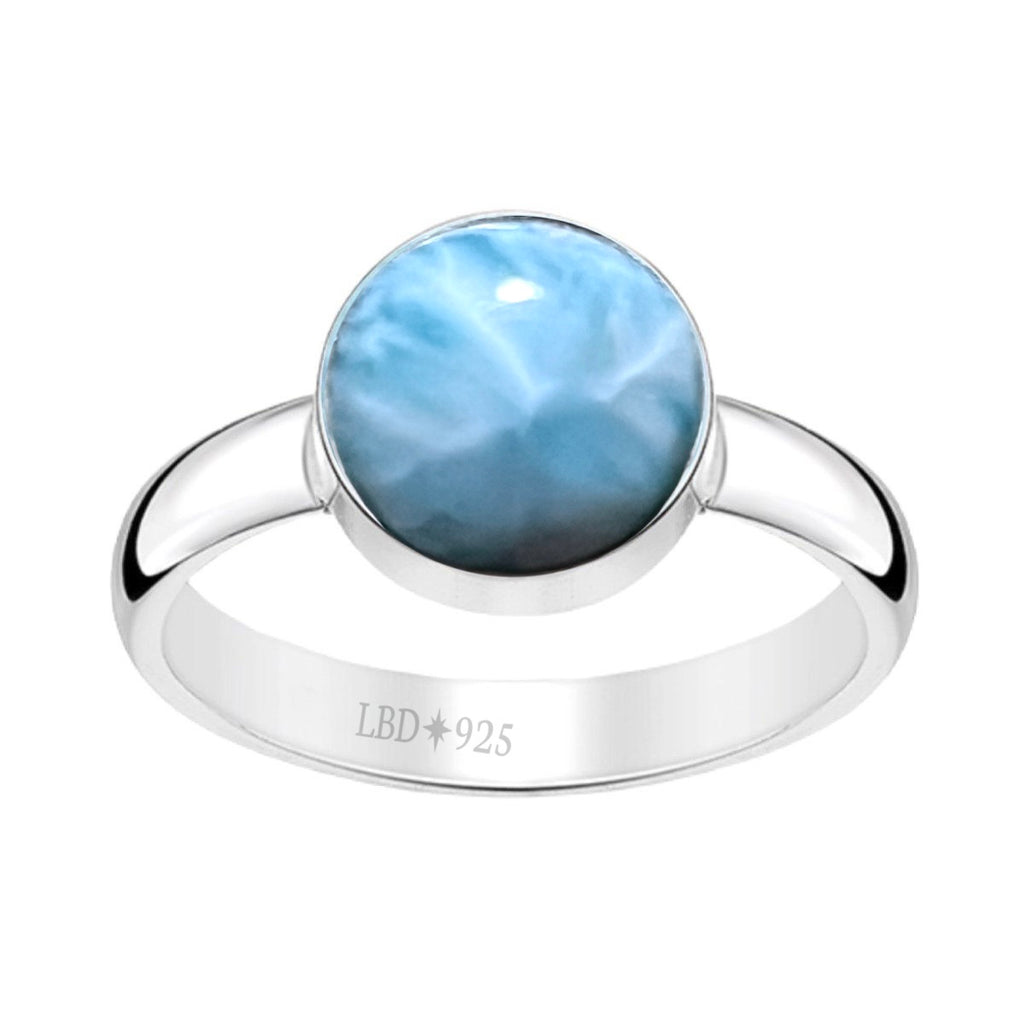 Laihas Casual Summer Larimar Ring- 10mm Round Gemstone Sterling Silver Ring Laihas Bohemian Dreaming -L.B.D