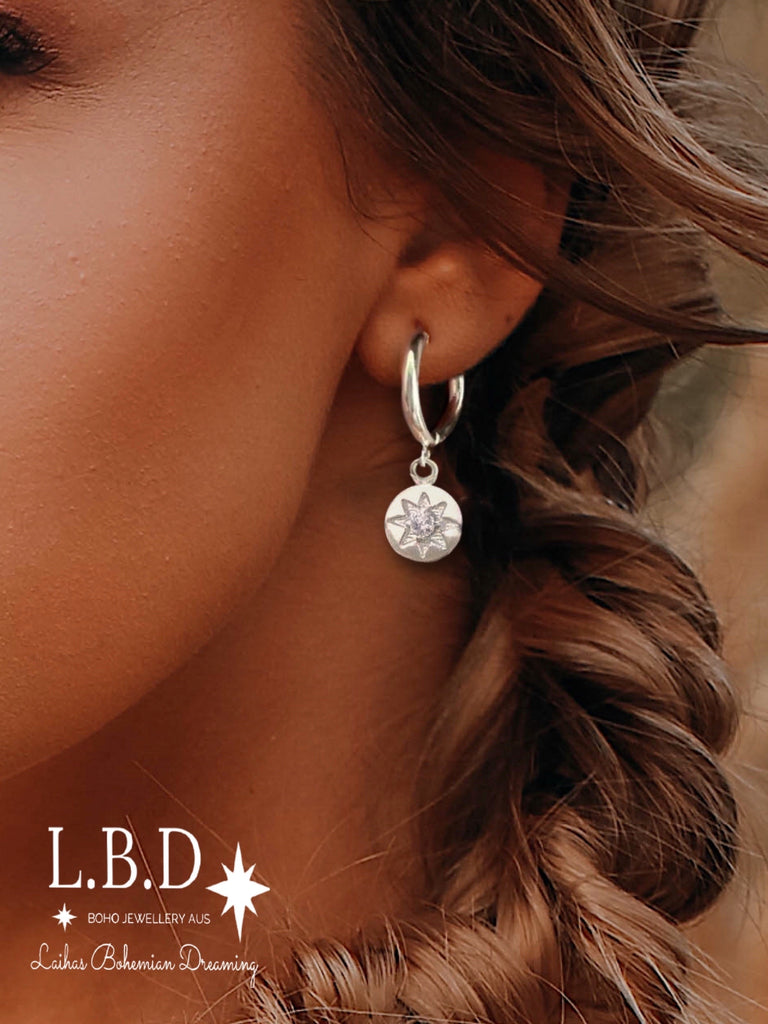 Laihas Prestige Shoot For The Stars Sterling Silver Hoop Earrings-Topaz Sterling Silver Earrings Laihas Bohemian Dreaming -L.B.D