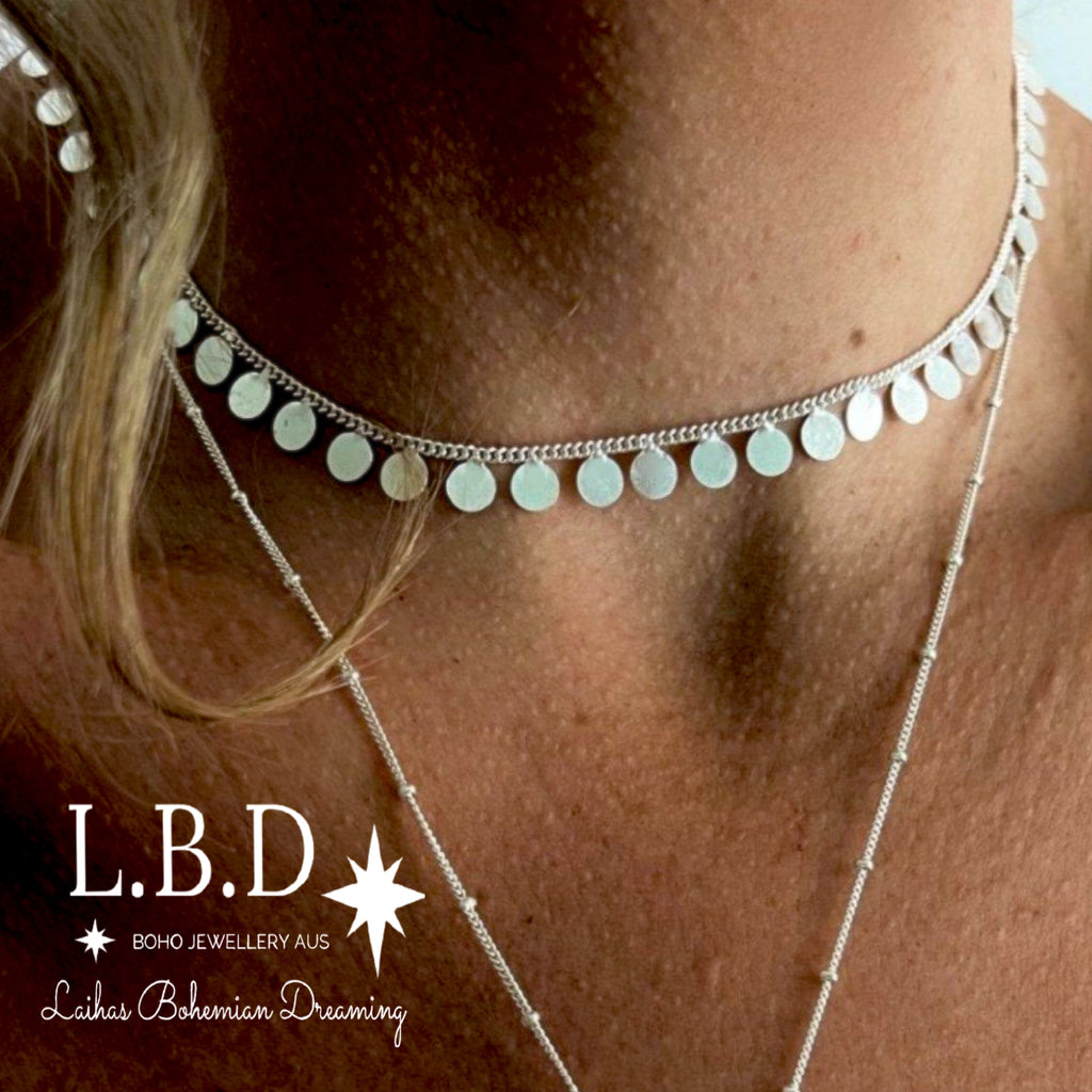 sterling silver boho necklace- silver choker