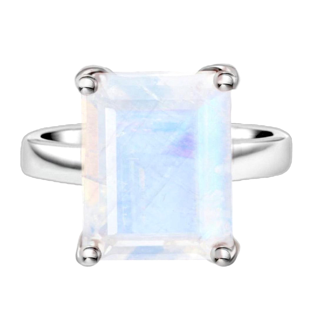 Laihas Miraculous Emerald Cut Crystal Moonstone Ring Gemstone Sterling Silver Ring Laihas Bohemian Dreaming -L.B.D