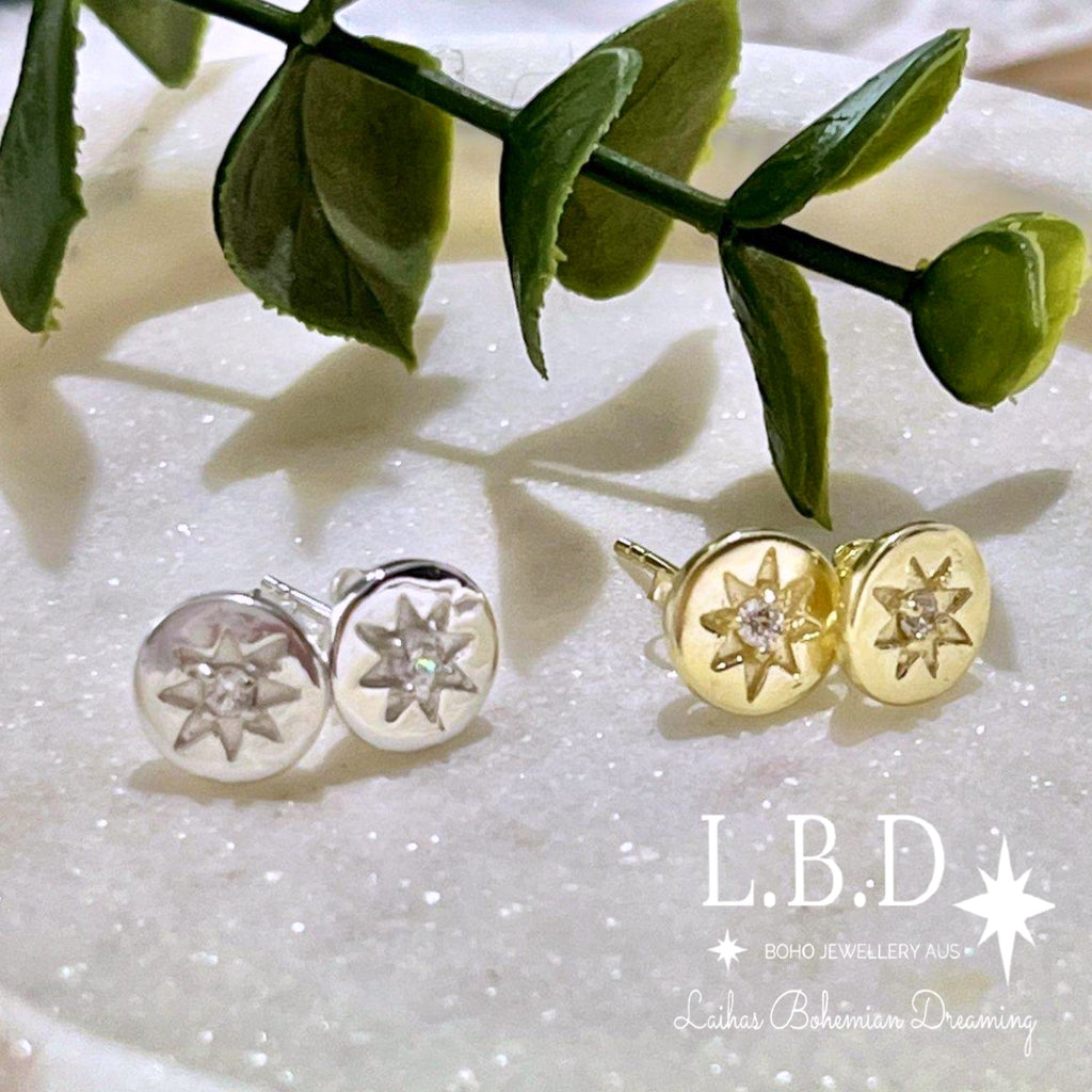 Laihas Prestige ‘Shoot For The Stars’ Gold Stud Earrings-Topaz Gold Gemstone earrings Laihas Bohemian Dreaming -L.B.D