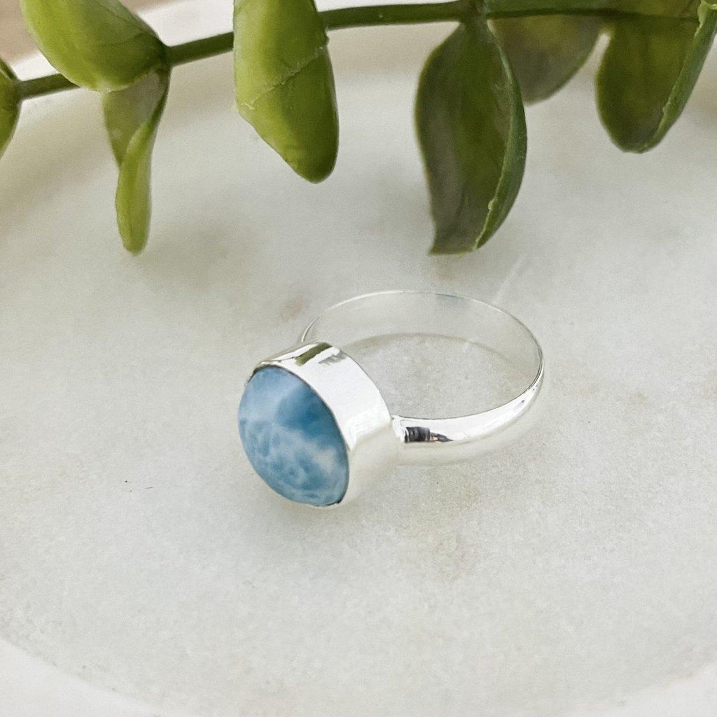 Casual Summer Larimar Ring- 10mm Round -LBD Australia