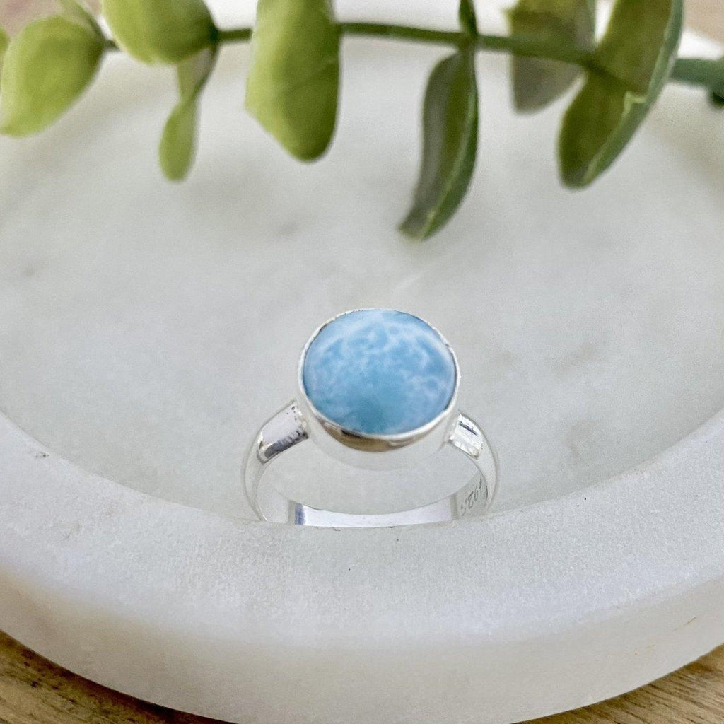 Casual Summer Larimar Ring- 10mm Round -LBD Australia