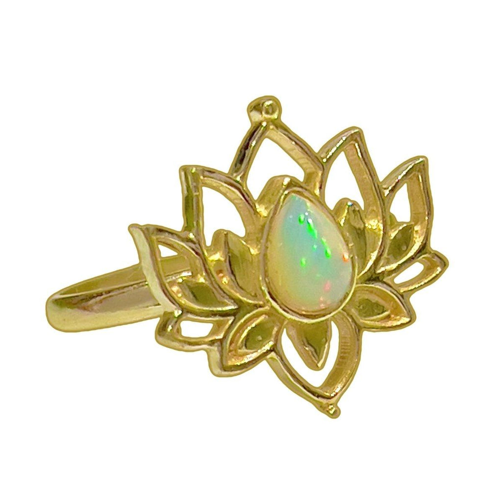 Genuine Opal Ring- Gold Opulent Lotus Flower Ring- -LBD Australia