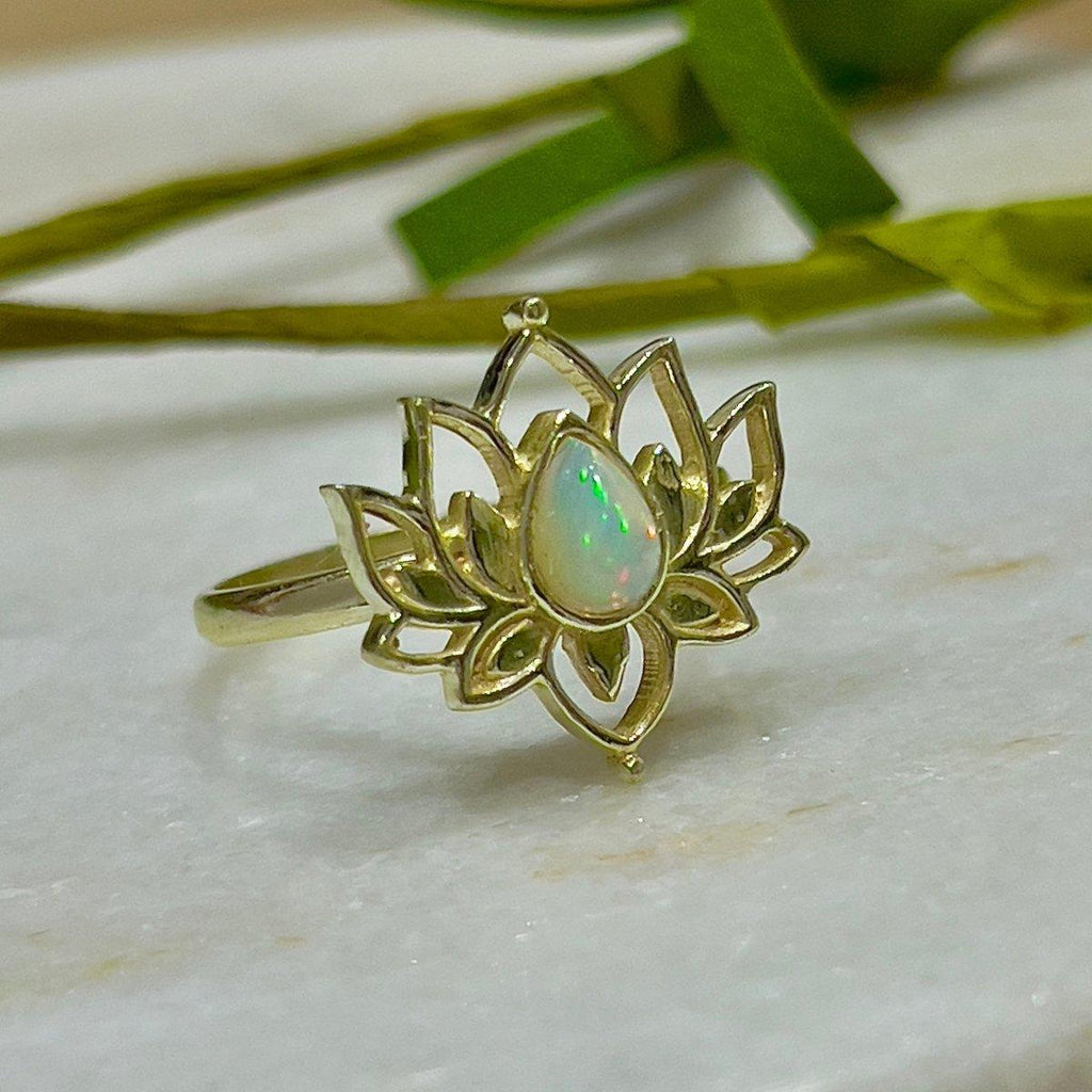 Genuine Opal Ring- Gold Opulent Lotus Flower Ring- -LBD Australia