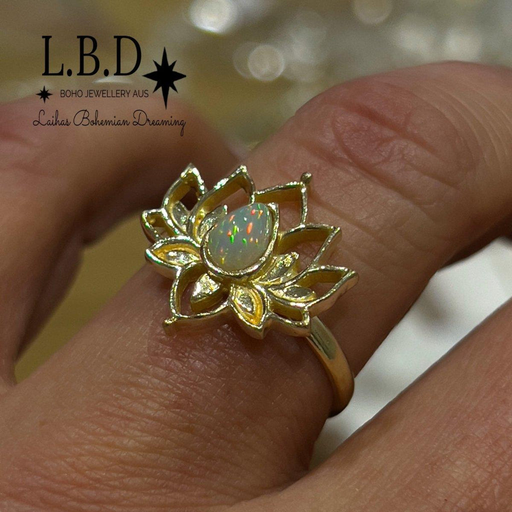 Genuine Opal Ring- Gold Opulent Lotus Flower Ring- -LBD Australia