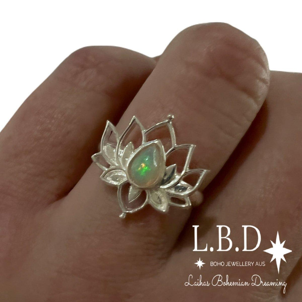Genuine Opal Ring- Opulent Lotus Flower Ring -LBD Australia