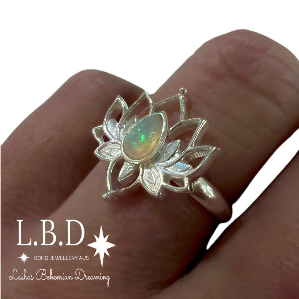 Genuine Opal Ring- Opulent Lotus Flower Ring -LBD Australia