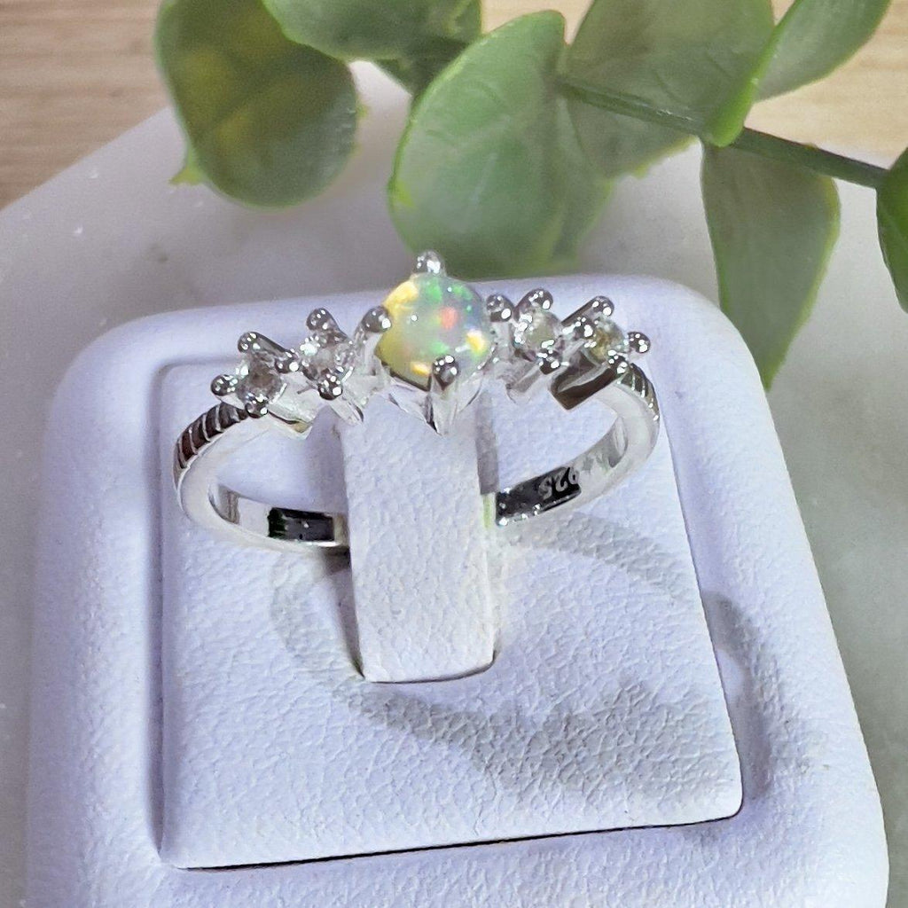 Genuine Opal Ring- Petite Sparkle Opal and Topaz Ring -LBD Australia