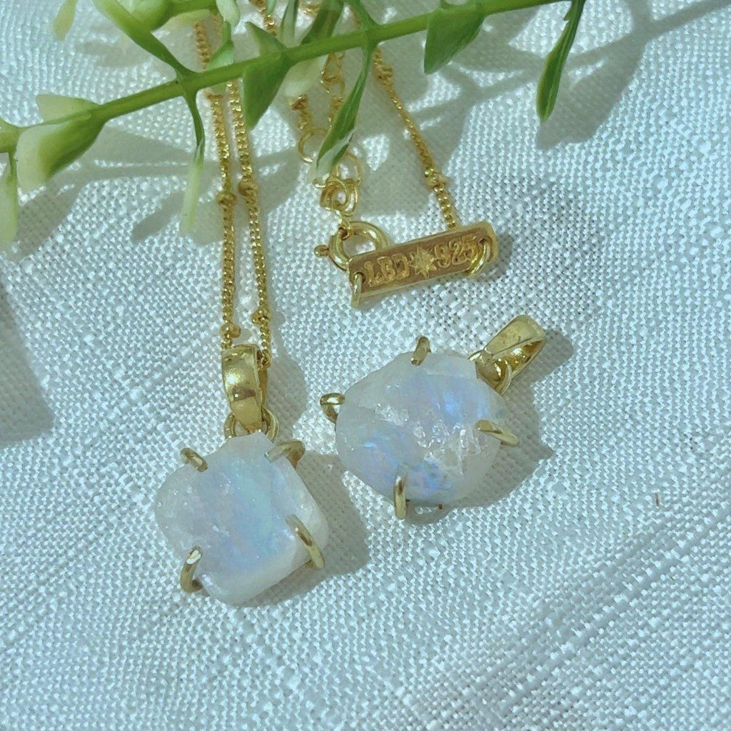 Gold Moonstone Necklace- Raw Crystal Moonstone Necklace -LBD Australia