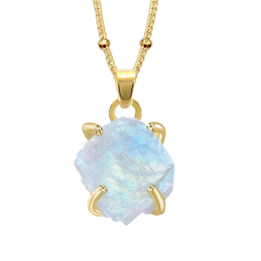 Gold Moonstone Necklace- Raw Crystal Moonstone Necklace -LBD Australia