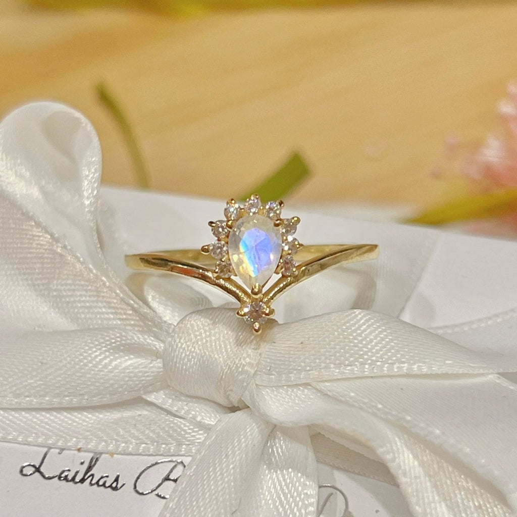 Gold Moonstone Ring- Laihas Petite Pixie Ring -LBD Australia