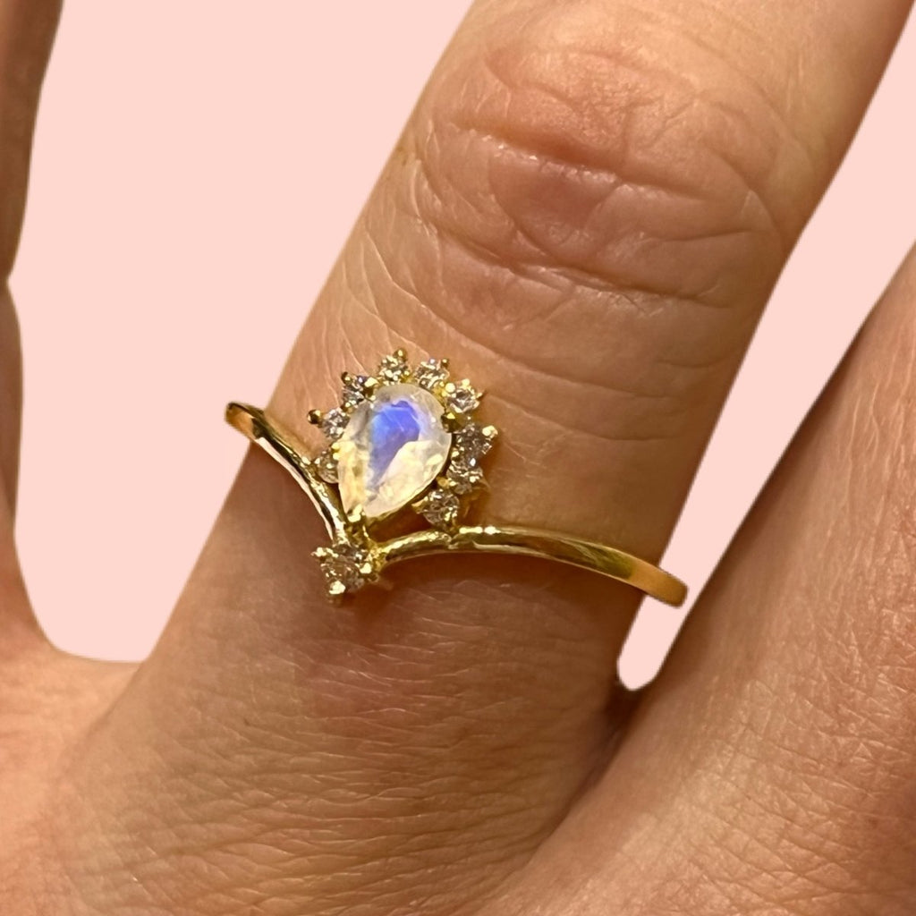 Gold Moonstone Ring- Laihas Petite Pixie Ring -LBD Australia
