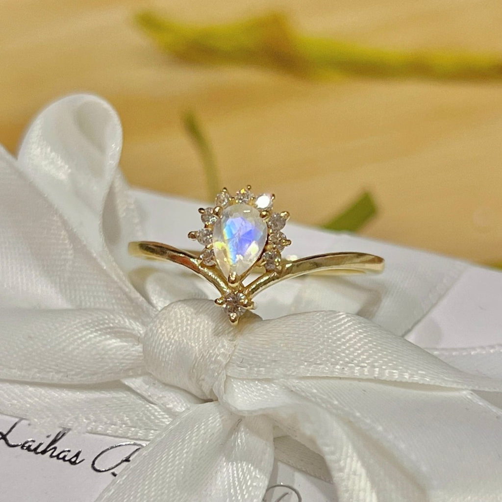 Gold Moonstone Ring- Laihas Petite Pixie Ring -LBD Australia