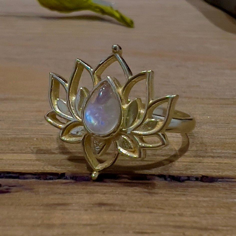 Gold Moonstone Ring- Opulent Lotus Flower Ring -LBD Australia