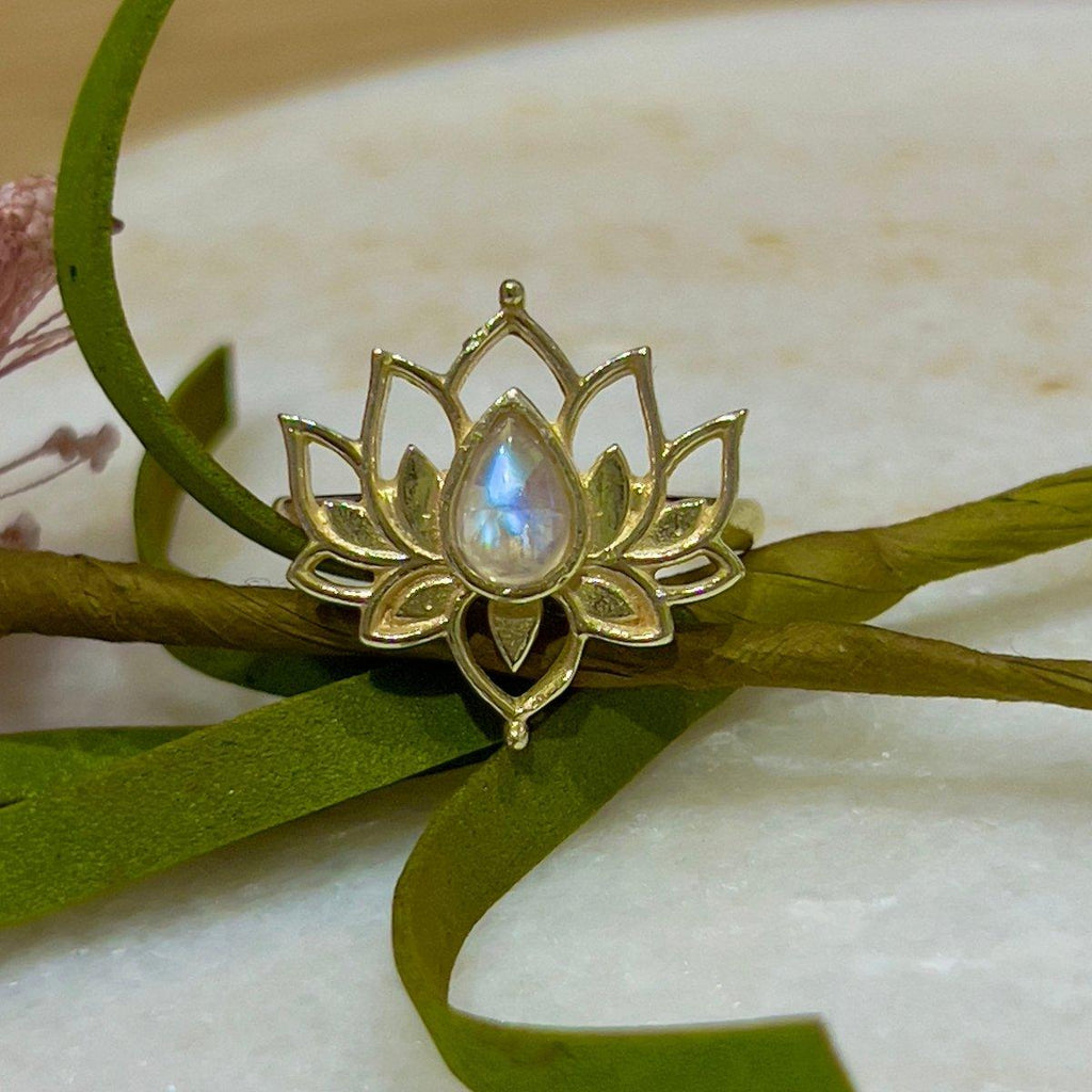 Gold Moonstone Ring- Opulent Lotus Flower Ring -LBD Australia