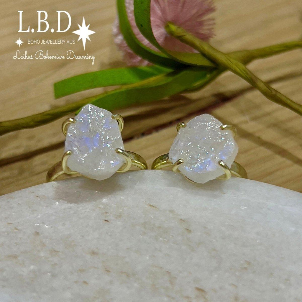 Gold Moonstone Ring -Raw Moonstone Crystal Ring L.B.D -LBD Australia