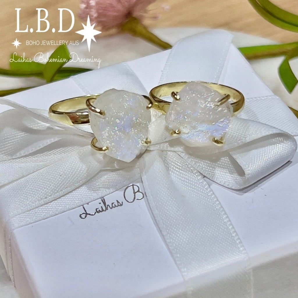 Gold Moonstone Ring -Raw Moonstone Crystal Ring L.B.D -LBD Australia