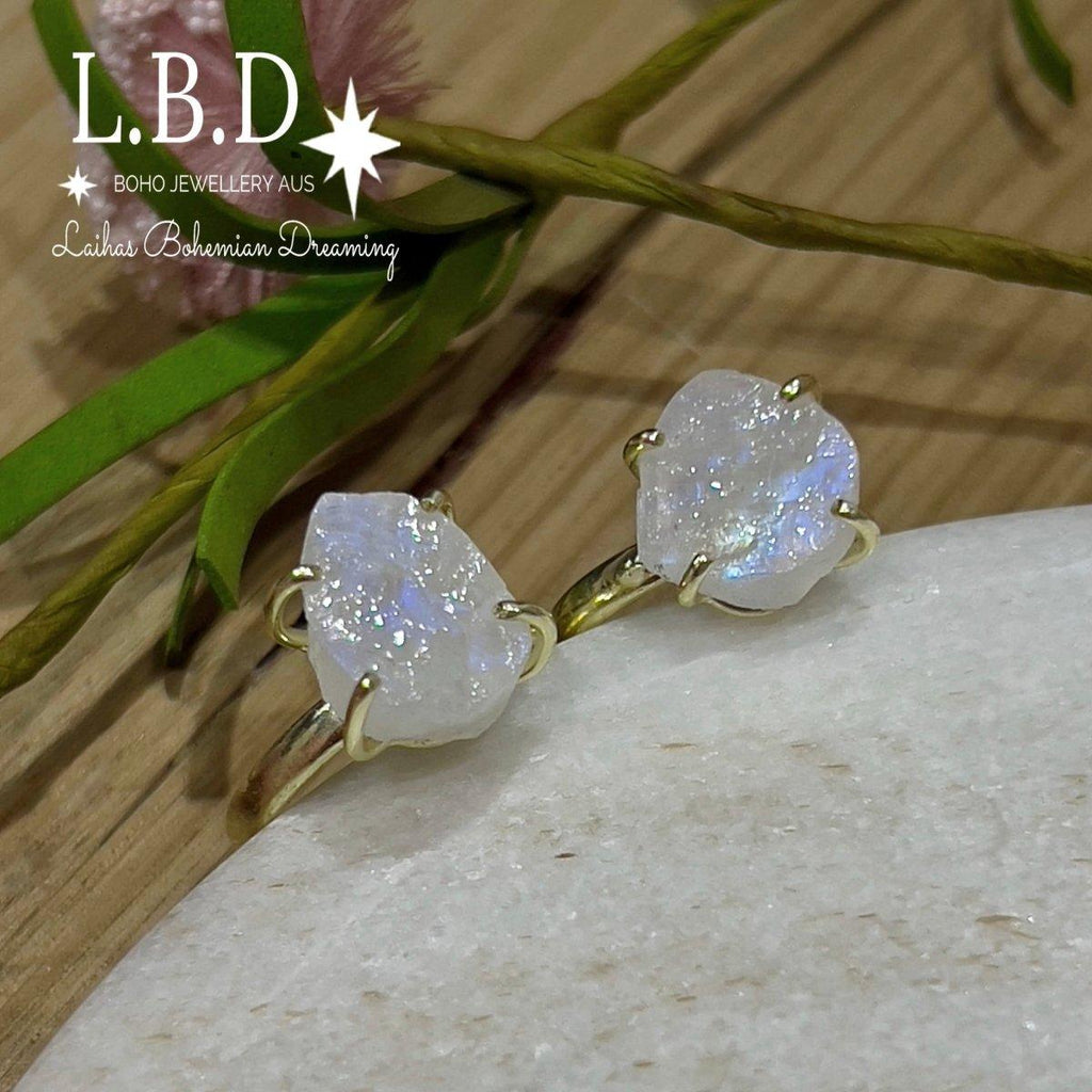 Gold Moonstone Ring -Raw Moonstone Crystal Ring L.B.D -LBD Australia