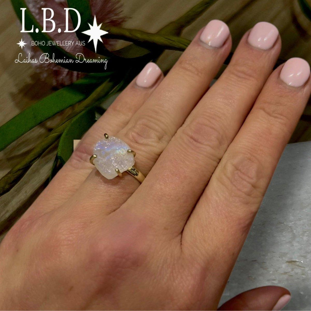 Gold Moonstone Ring -Raw Moonstone Crystal Ring L.B.D -LBD Australia