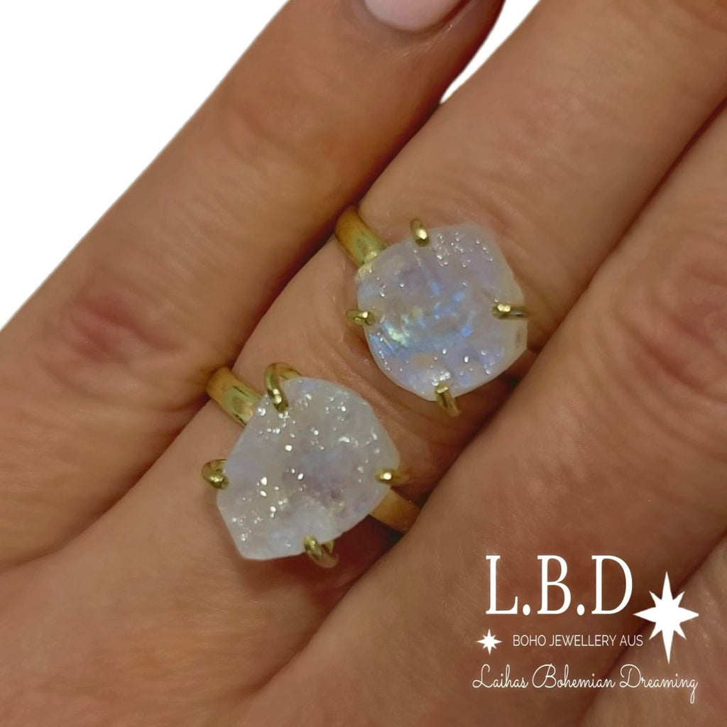 Gold Moonstone Ring -Raw Moonstone Crystal Ring L.B.D -LBD Australia