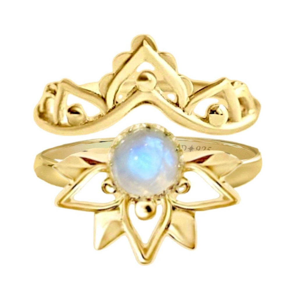 Gold Moonstone Ring Set- Inflorescence Gold Boho Ring -LBD Australia