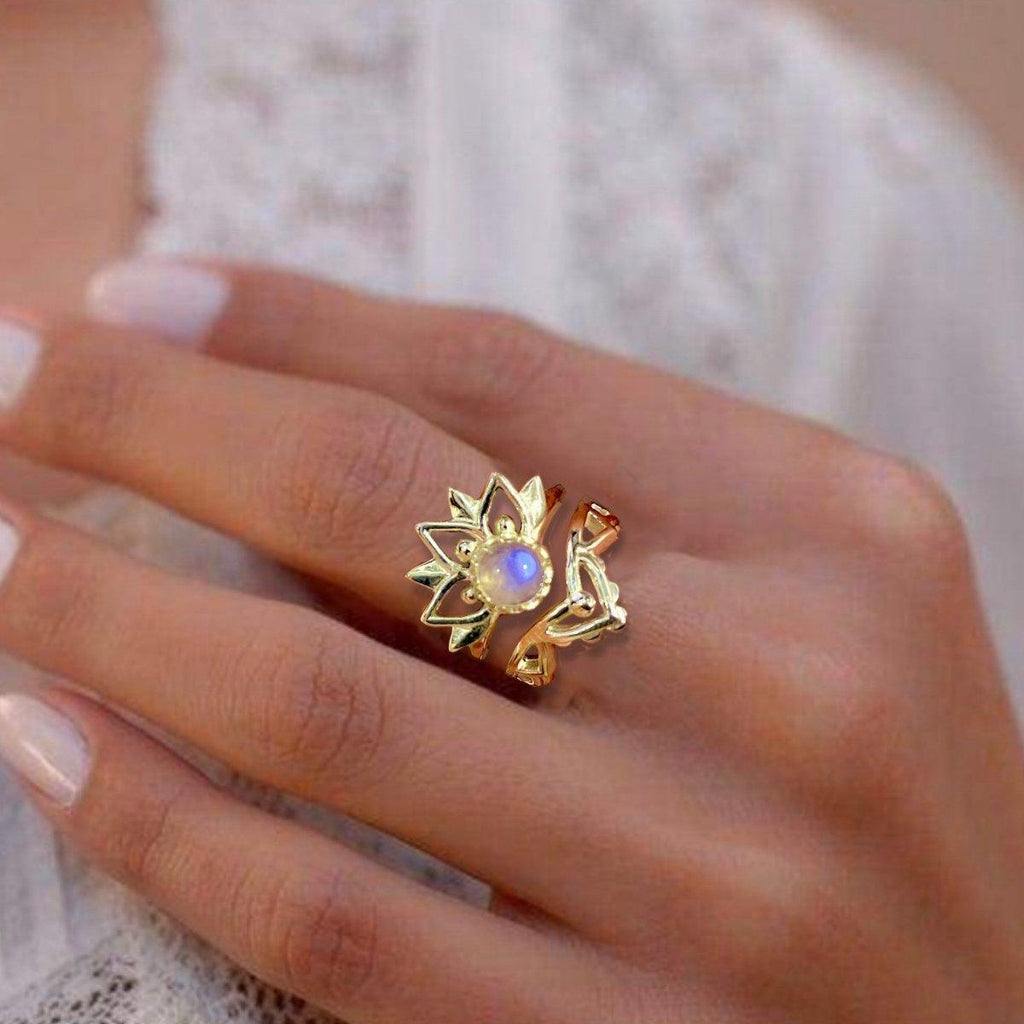 Gold Moonstone Ring Set- Inflorescence Gold Boho Ring -LBD Australia