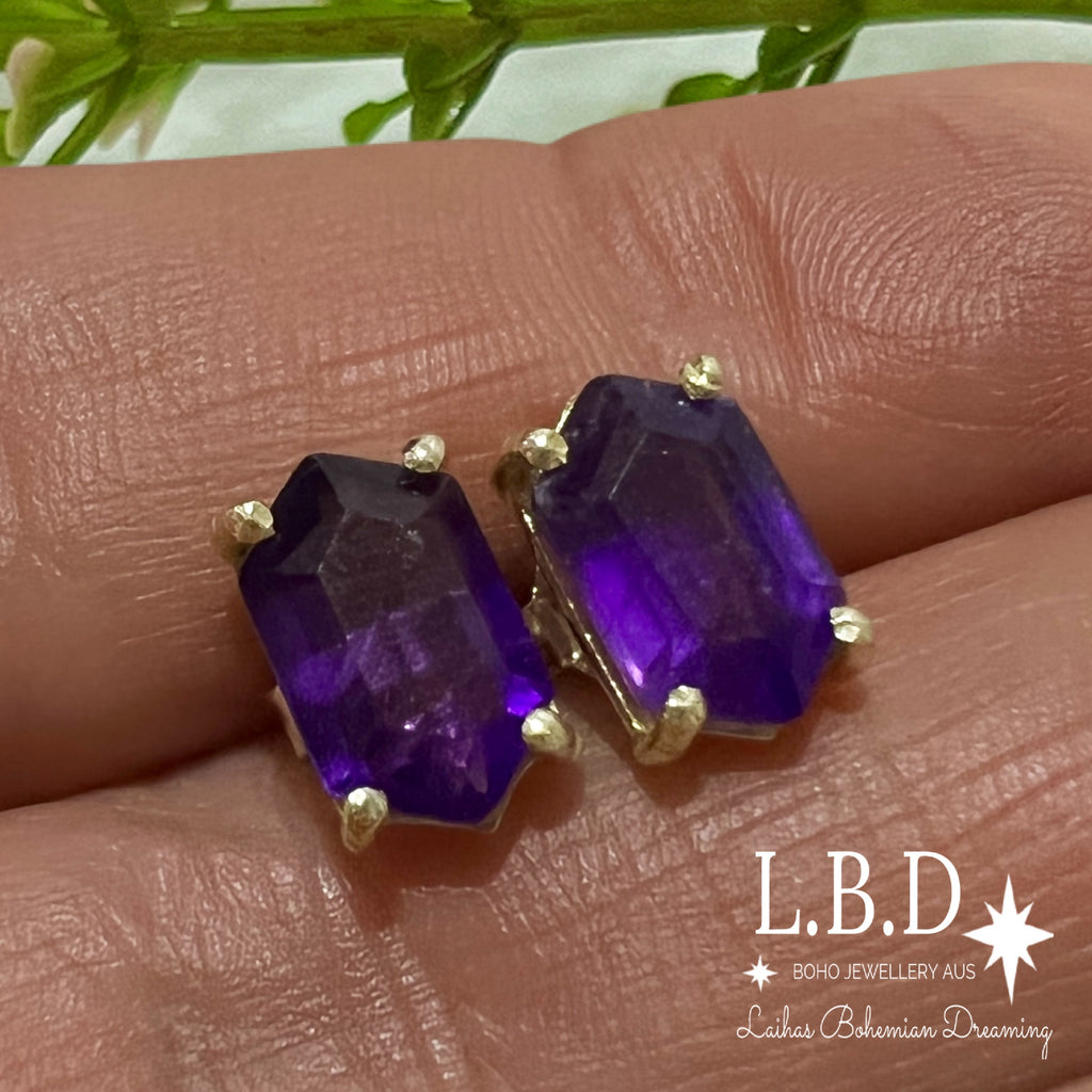 Laihas Hex Crystal Gold Amethyst Stud Earrings Gold Gemstone earrings Laihas Bohemian Dreaming -L.B.D