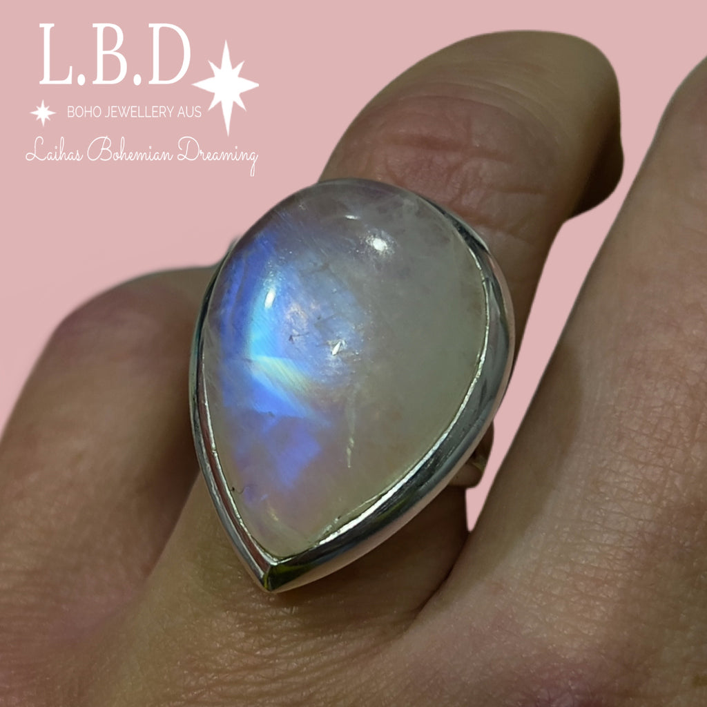 Laihas Classic Chic Raindrop XLARGE Moonstone Ring Gemstone Sterling Silver Ring Laihas Bohemian Dreaming -L.B.D
