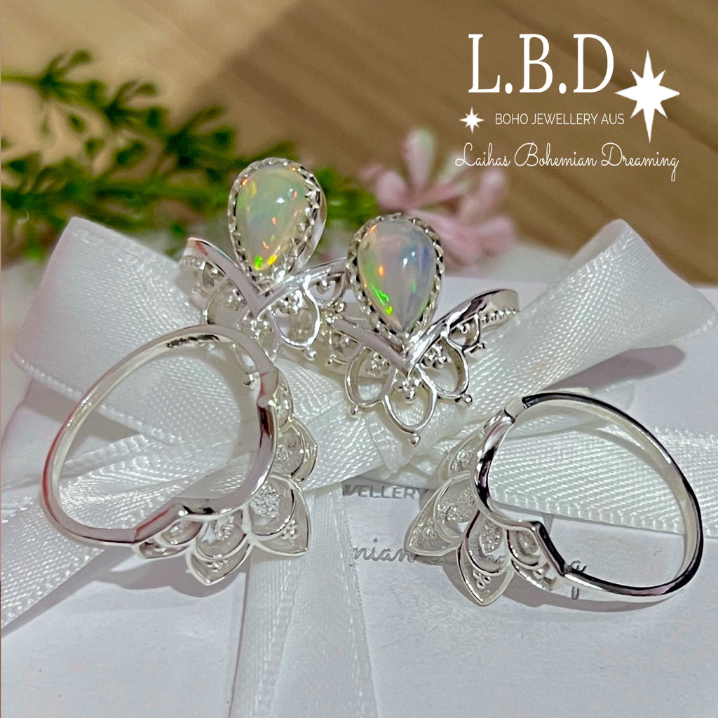 Laihas Daisly Boho Genuine Opal Ring Set Gemstone Sterling Silver Ring Laihas Bohemian Dreaming -L.B.D