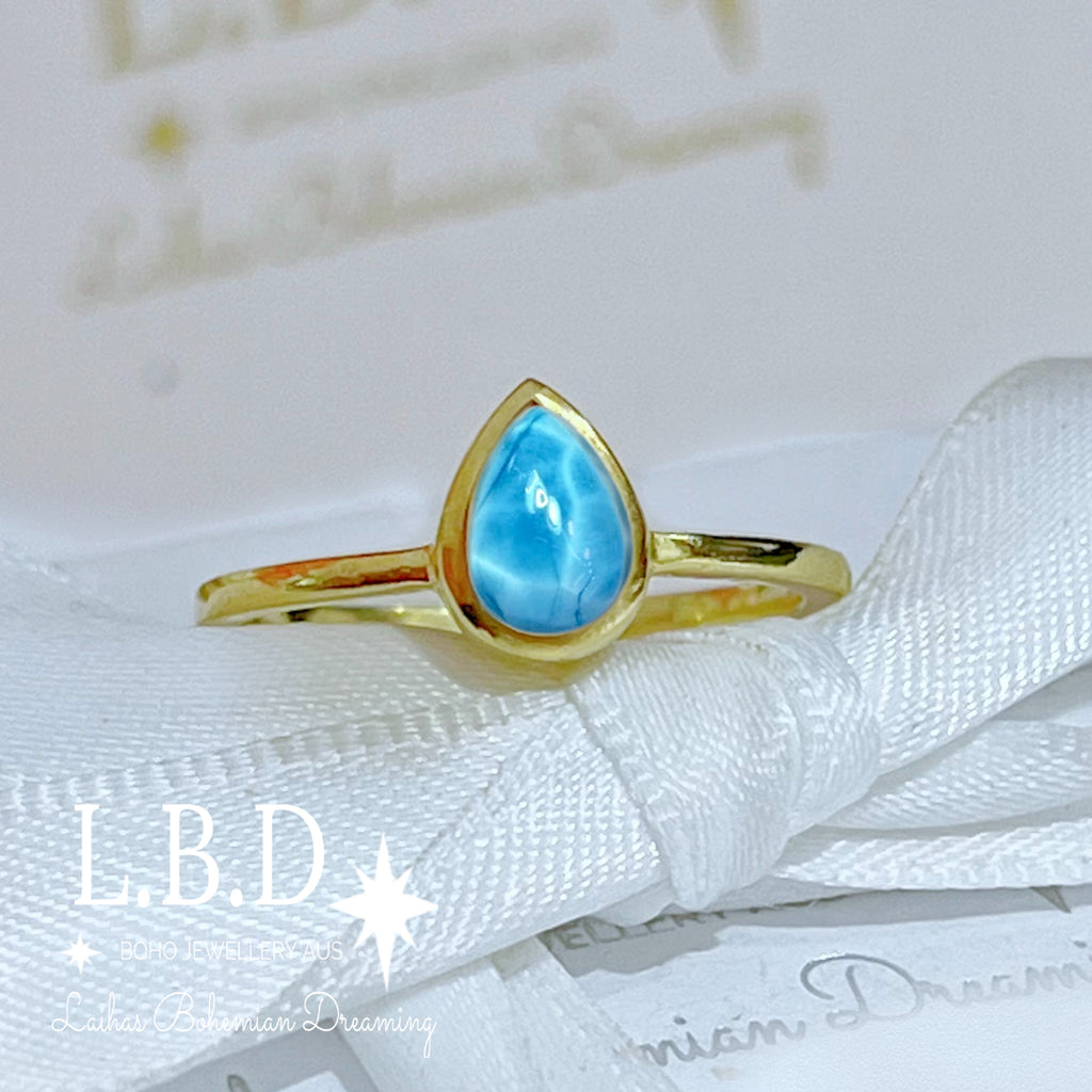 Laihas Mini Tearing Spirit Gold Larimar Ring Gemstone Gold Ring Laihas Bohemian Dreaming -L.B.D