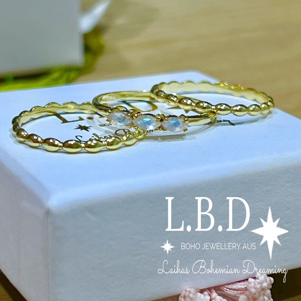 Laihas Three Of Cups Gold Moonstone Ring Set Gold gemstone Ring Laihas Bohemian Dreaming -L.B.D