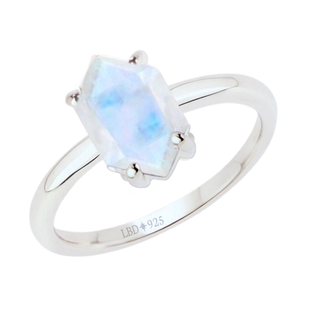 Laihas Mini Hex Crystal Moonstone Ring Gemstone Sterling Silver Ring Laihas Bohemian Dreaming -L.B.D