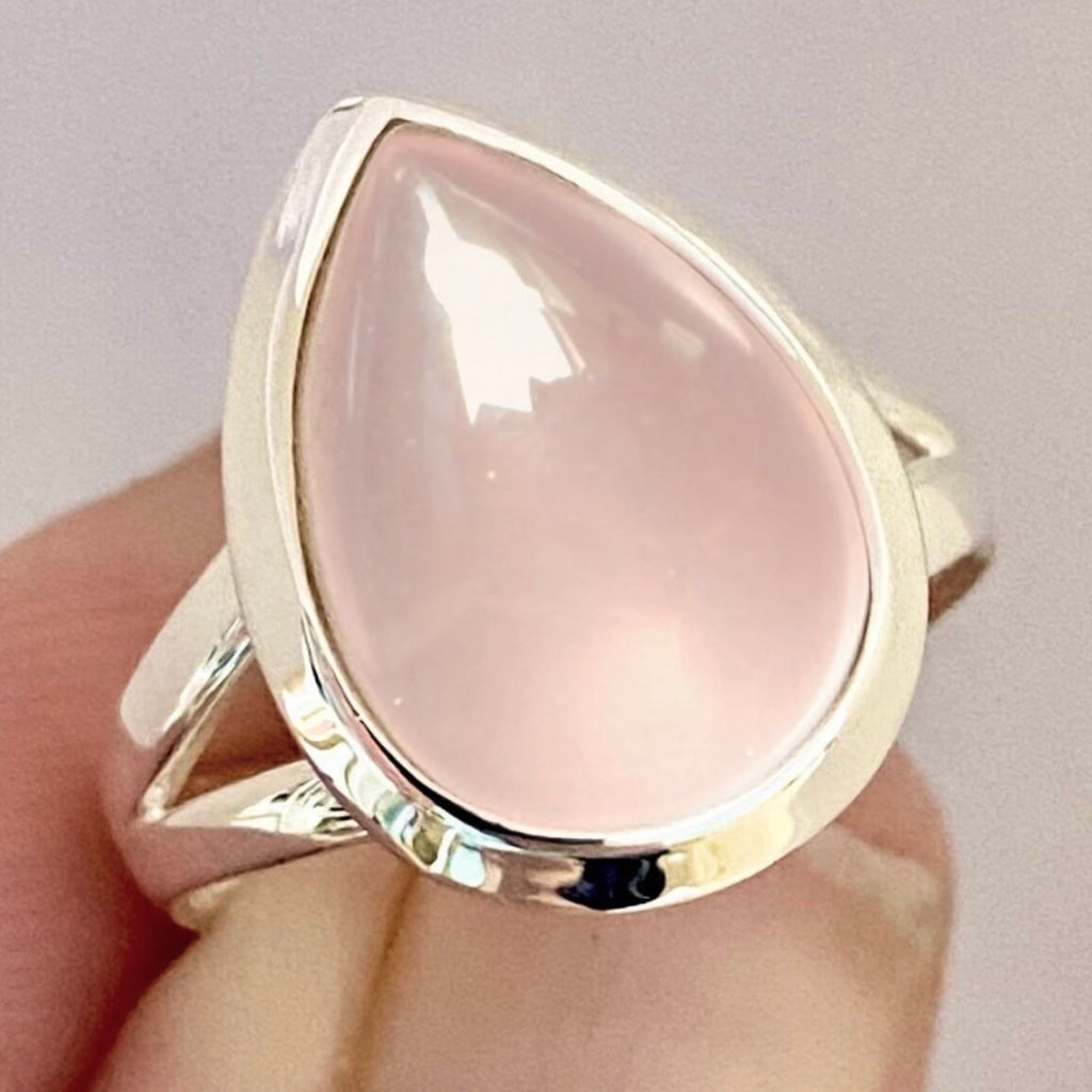 Laihas Classic Chic Raindrop Rose Quartz Ring Gemstone Sterling Silver Ring Laihas Bohemian Dreaming -L.B.D