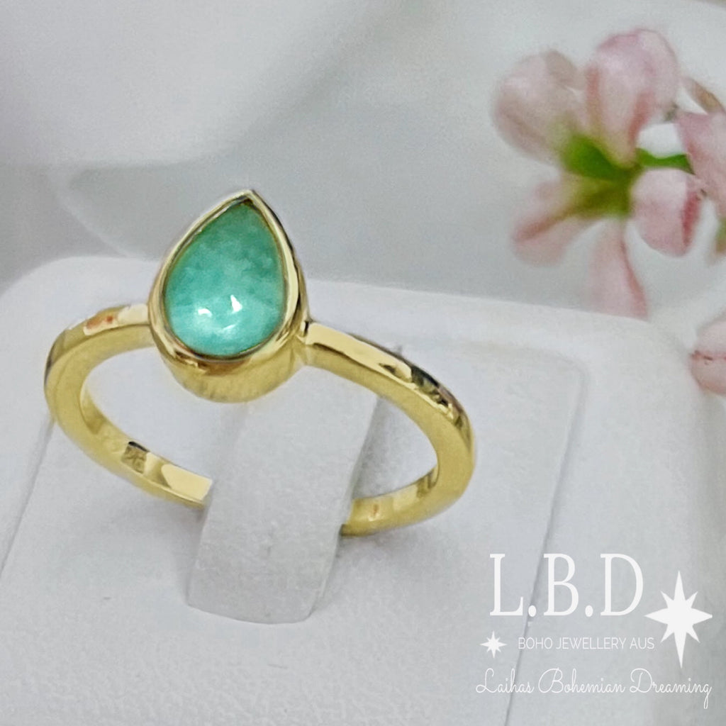 Laihas Mini Tearing Spirit Gold Amazonite Ring Gemstone Gold Ring Laihas Bohemian Dreaming -L.B.D