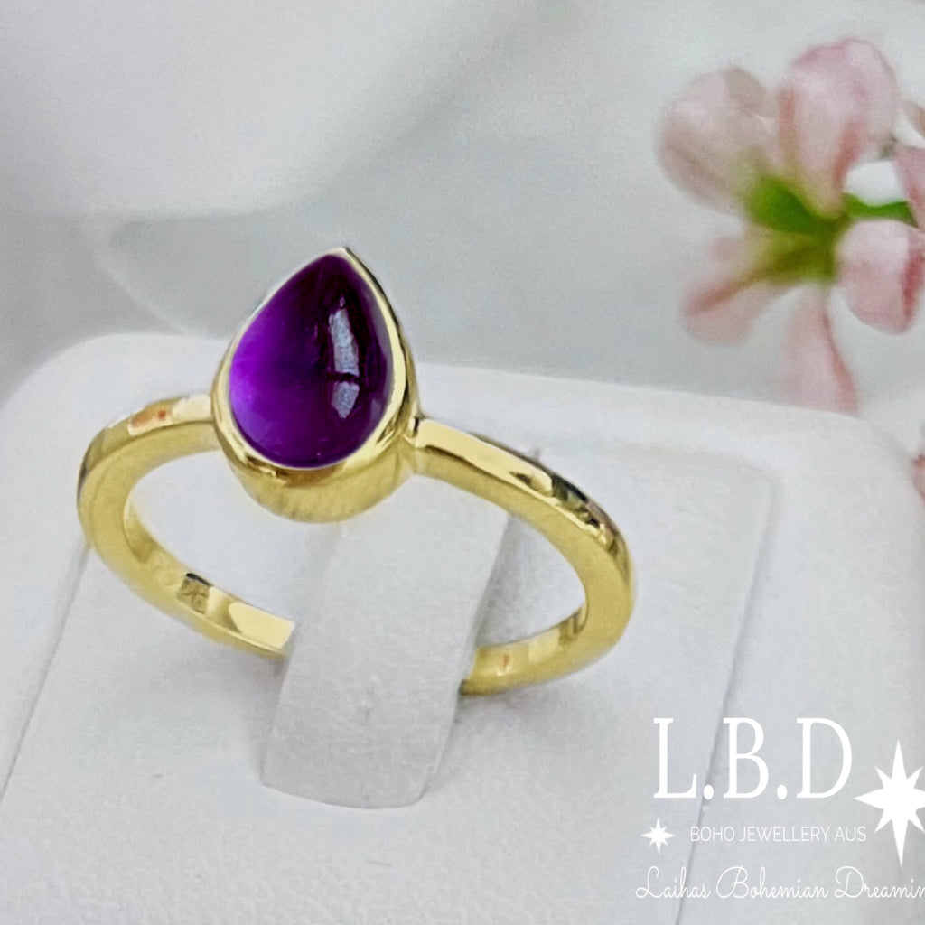 Laihas Mini Tearing Spirit Gold Amethyst Ring Gemstone Gold Ring Laihas Bohemian Dreaming -L.B.D