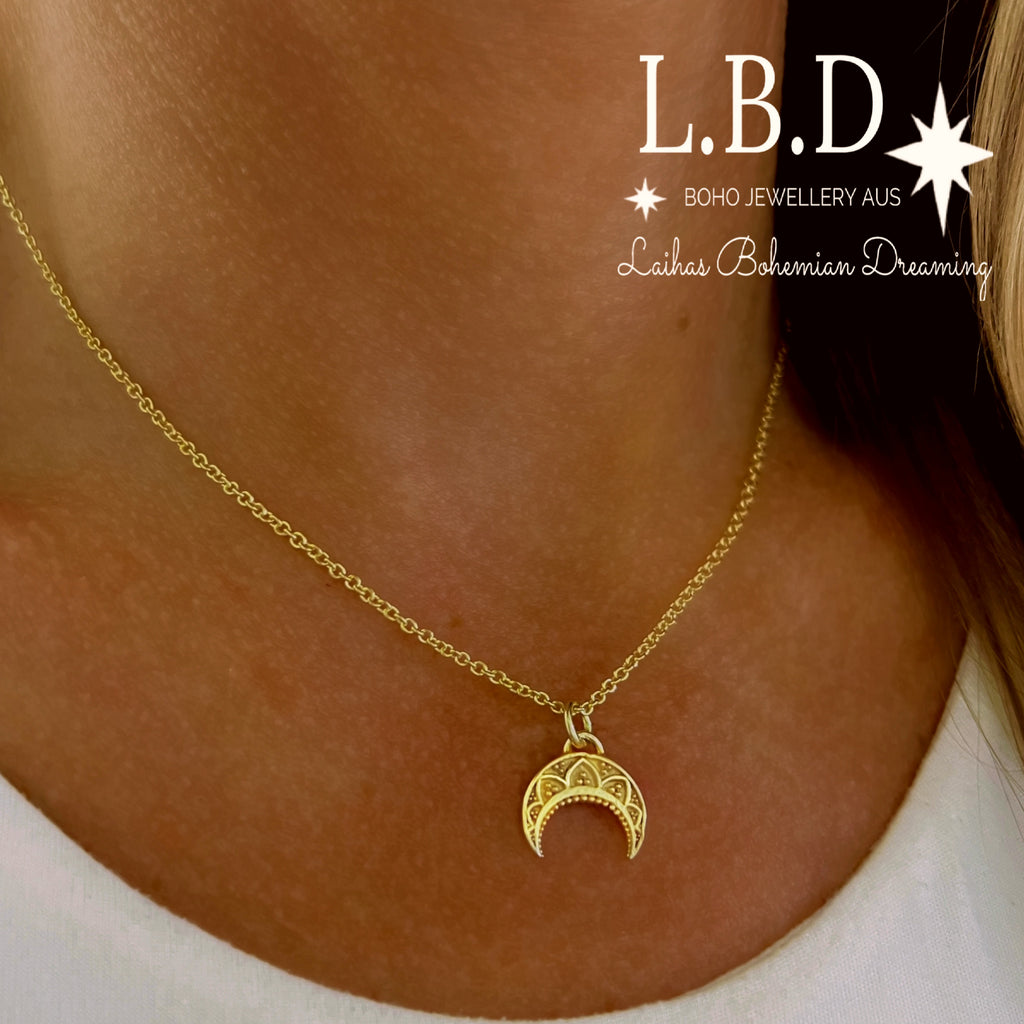 Laihas La Luna Mini Moon Gold Boho Necklace Gold Necklace Laihas Bohemian Dreaming -L.B.D