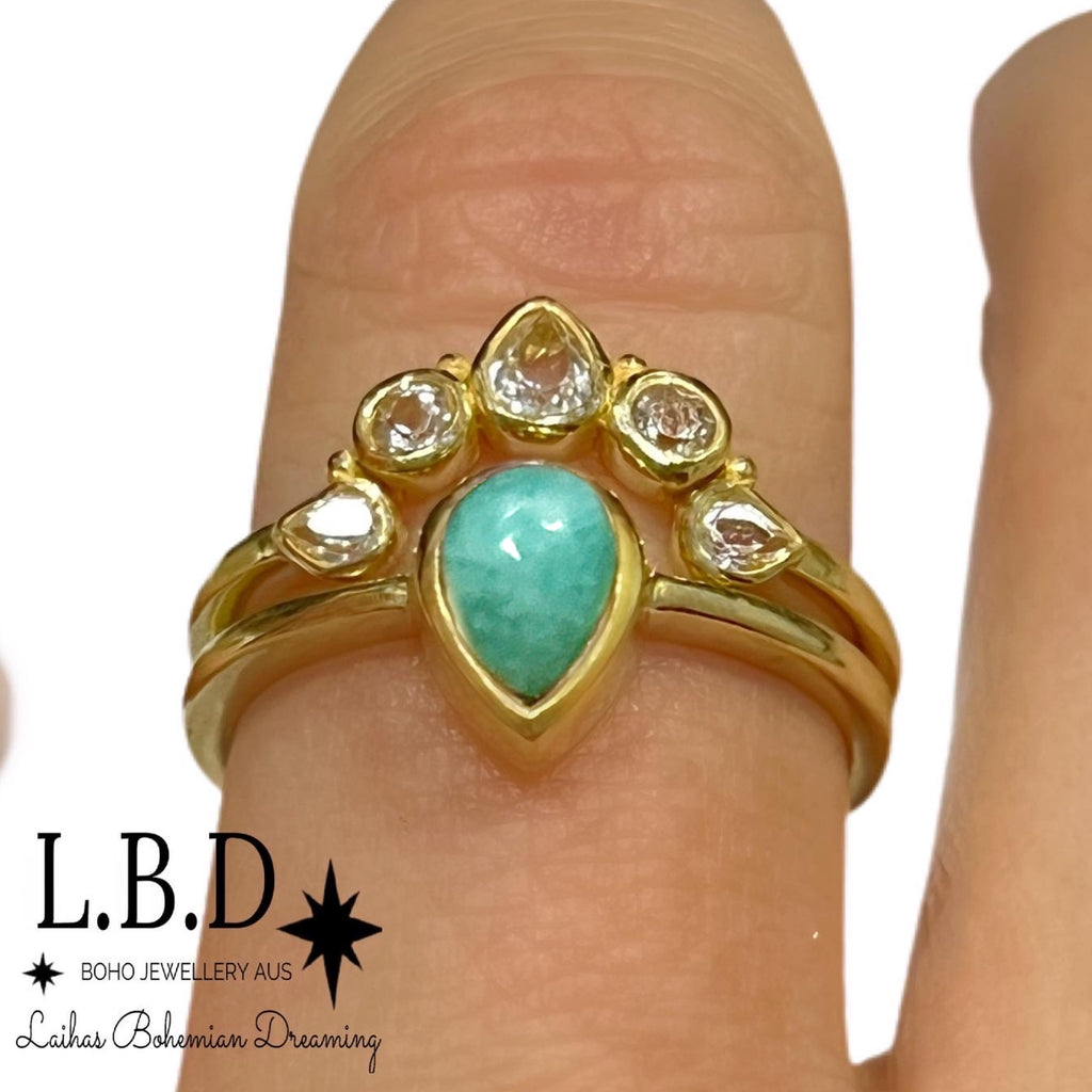 Laihas Queen Of Cups Gold Topaz and Amazonite Ring Set Gold gemstone Ring Laihas Bohemian Dreaming -L.B.D