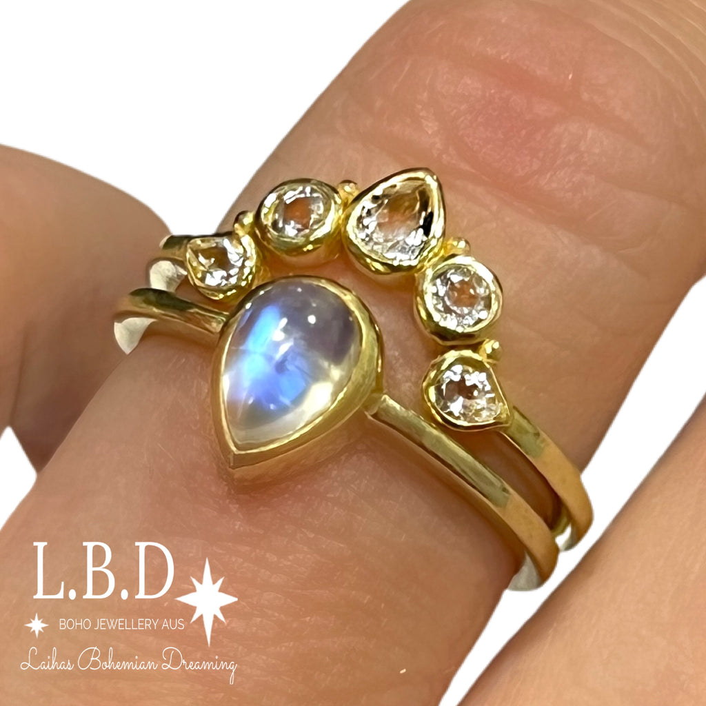 Laihas Queen Of Cups Gold Topaz and Moonstone Ring Set Gold gemstone Ring Laihas Bohemian Dreaming -L.B.D